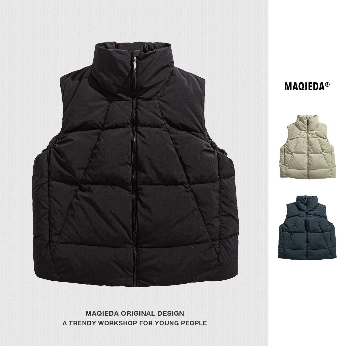 MAQIEDA美式潮牌立领冬季羽绒马甲男女情侣宽松休闲立领背心外套,男装,羽绒马甲,淘宝优惠券,粉丝福利购,淘宝优惠卷