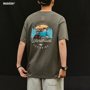 宽松潮牌ins短袖 马切达美式 男士 夏季 涂鸦印花T恤男生街头纯棉男装