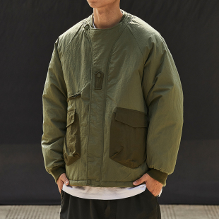 马切达日系山系户外棉服外套男撞色口袋设计小众圆领门襟夹棉棉衣