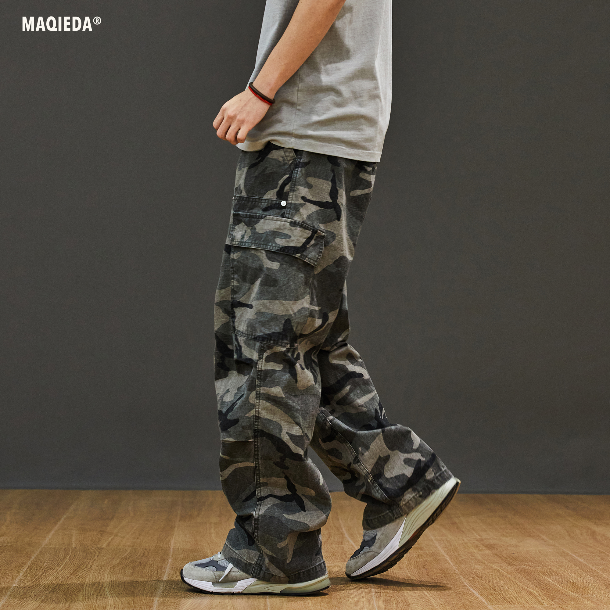 复古迷彩伐木裤工装休闲长裤男