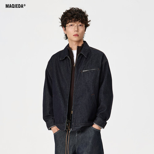 马切达春季男痞帅美式牛仔外套