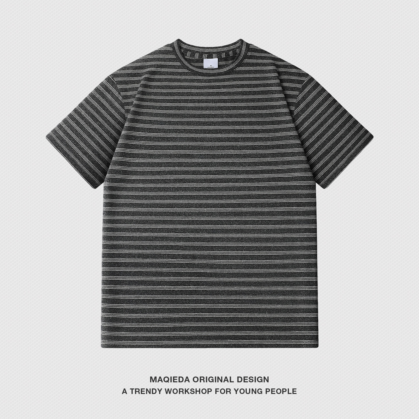 马切达日系夏季男款短袖T恤复古条纹情侣半袖宽松休闲五分袖男生