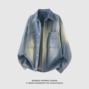 日系复古潮流宽松衬衣清爽帅气外套 衬衫 马切达春季 男生休闲工装