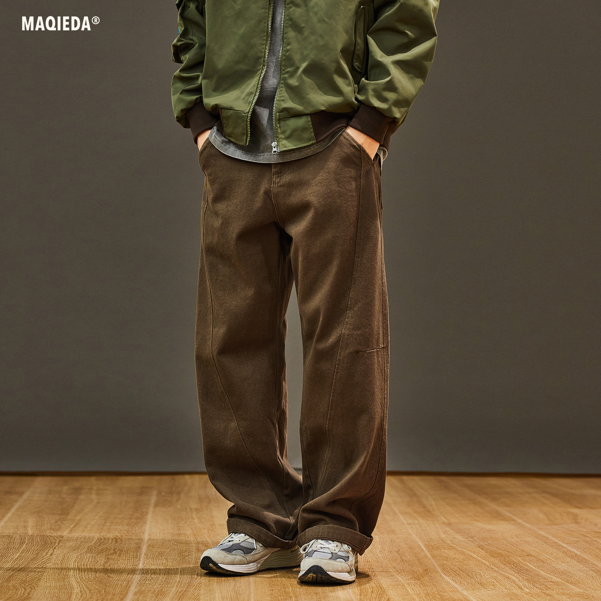 马切达美式复古全棉弯刀休闲裤男