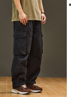 马切达夏季男士日系直筒工装裤百搭复古伞兵休闲长裤简约情侣裤子