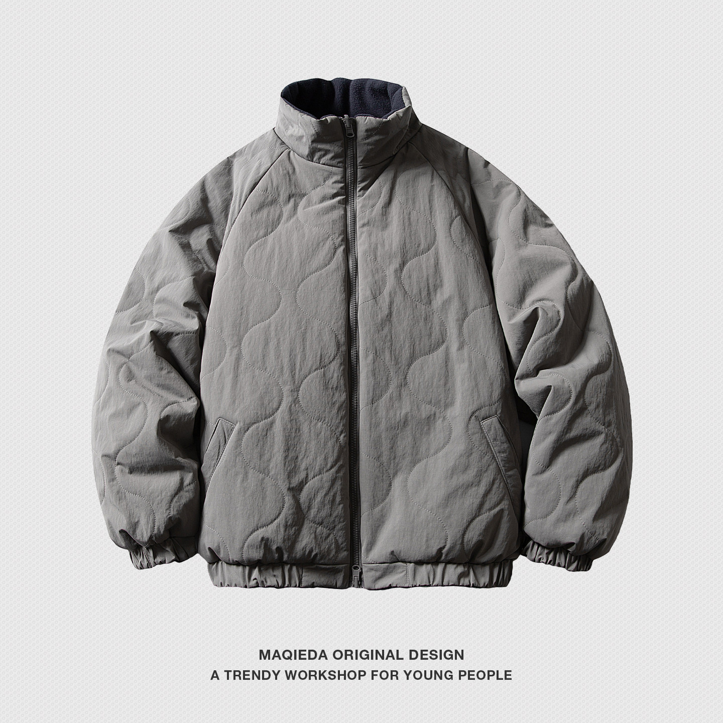 马切达加绒双面穿立领保暖棉衣男