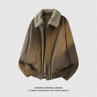 潮牌棉服2025新款 保暖夹克加绒男款 休闲外套 仿貂毛美式 马切达冬季