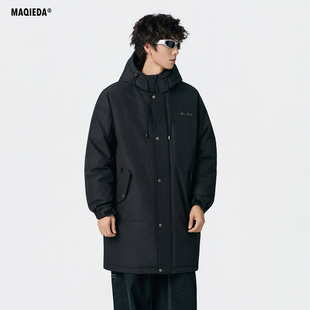 马切达户外冬季中长款男款痞帅工装羽绒服美式连帽冬装保暖外套潮