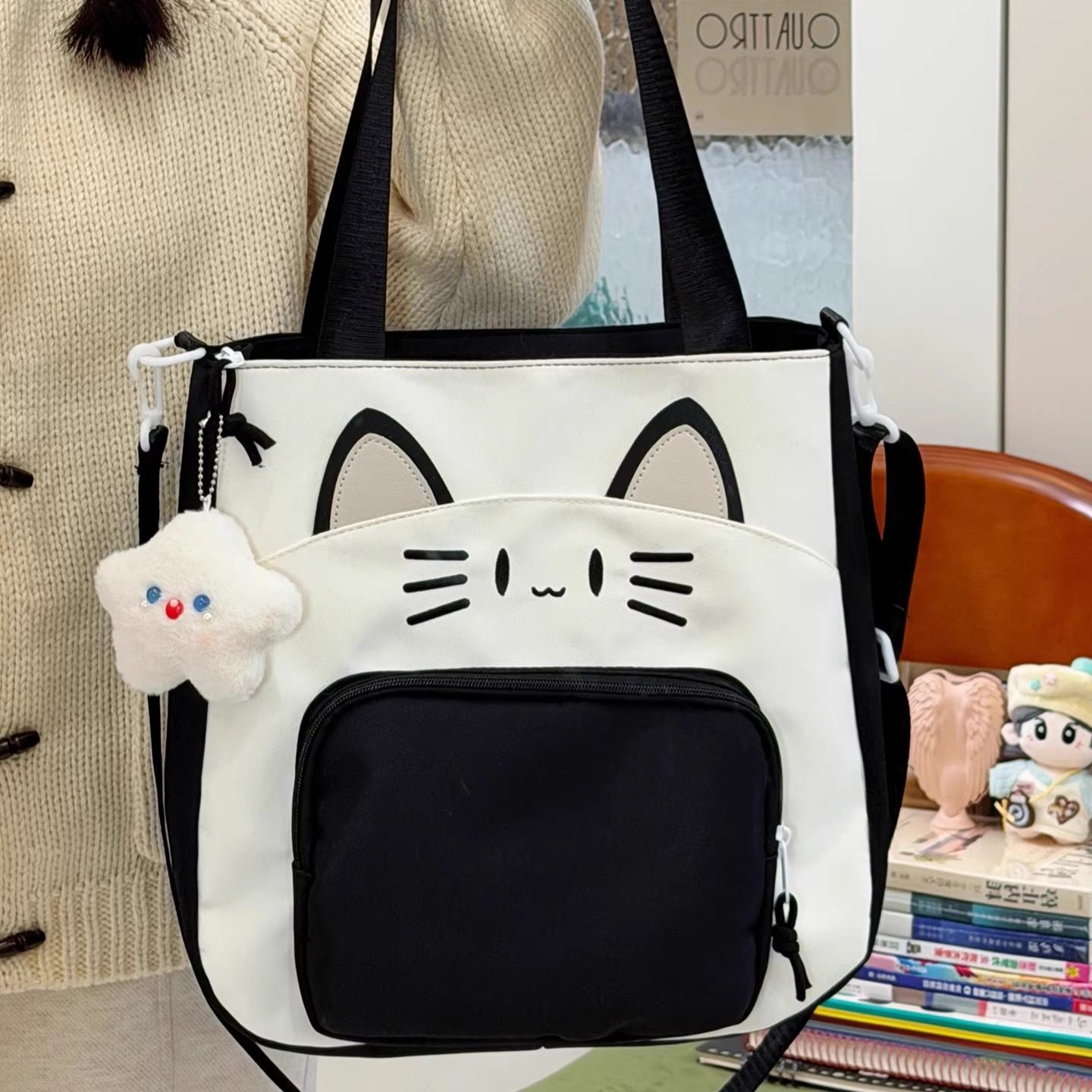 茶话会可爱小猫单肩斜挎包女学院大容量学生上课托特包手提补习袋,箱包皮具/热销女包/男包,托特包,淘宝优惠券,粉丝福利购,淘宝优惠卷