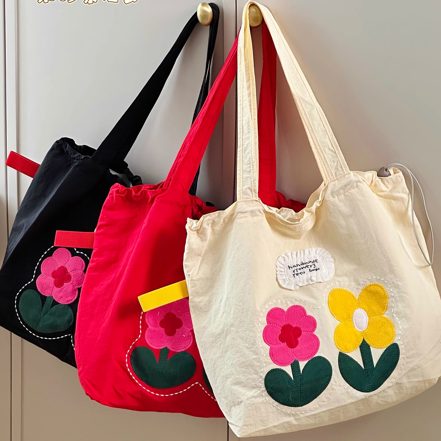 日系ins风可爱少女花朵包包 学生上课单肩包大容量休闲旅游托特包