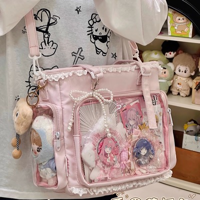 日系ins可爱透明吧唧痛包娃包 学生上课单肩包女通勤托特包斜挎包