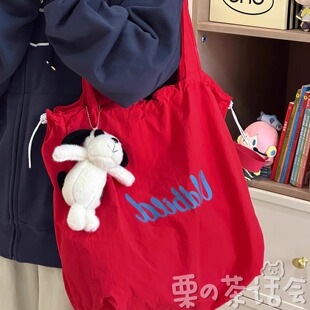 日系ins红色帆布包包女 简约休闲单肩包学生大容量轻便休闲托特包