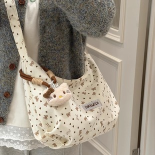 灯芯绒韩系百搭托特包女休闲简约大容量饺子包学生上课单肩斜挎包