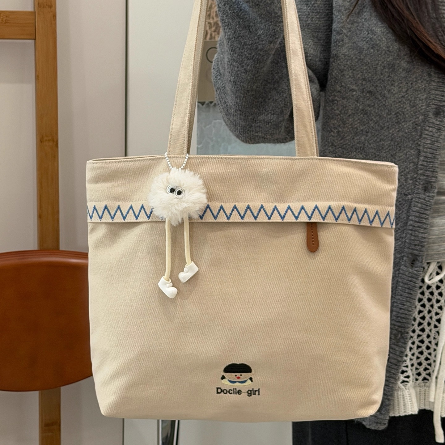 日系ins风红色帆布包包女 学院风大容量单肩包学生上课通勤托特包