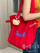 旅游轻便红色单肩包包女 日系ins风学生党通勤托特包大容量帆布袋