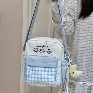 日系ins风可爱格子手机包女 小清新百搭斜挎包休闲简约轻便小包包