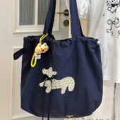 日系ins慵懒红色托特包 大容量可爱卡通单肩包海边休闲轻便包包女