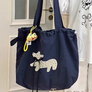 日系ins慵懒红色托特包 大容量可爱卡通单肩包海边休闲轻便包包女