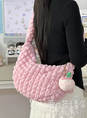 韩国chic小清新帆布包 ins百搭褶皱腋下包包女单肩包斜挎包饺子包