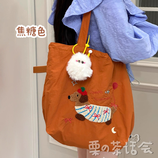 早八通勤帆布袋可爱卡通手提单肩包大学生休闲轻便百搭托特包包女