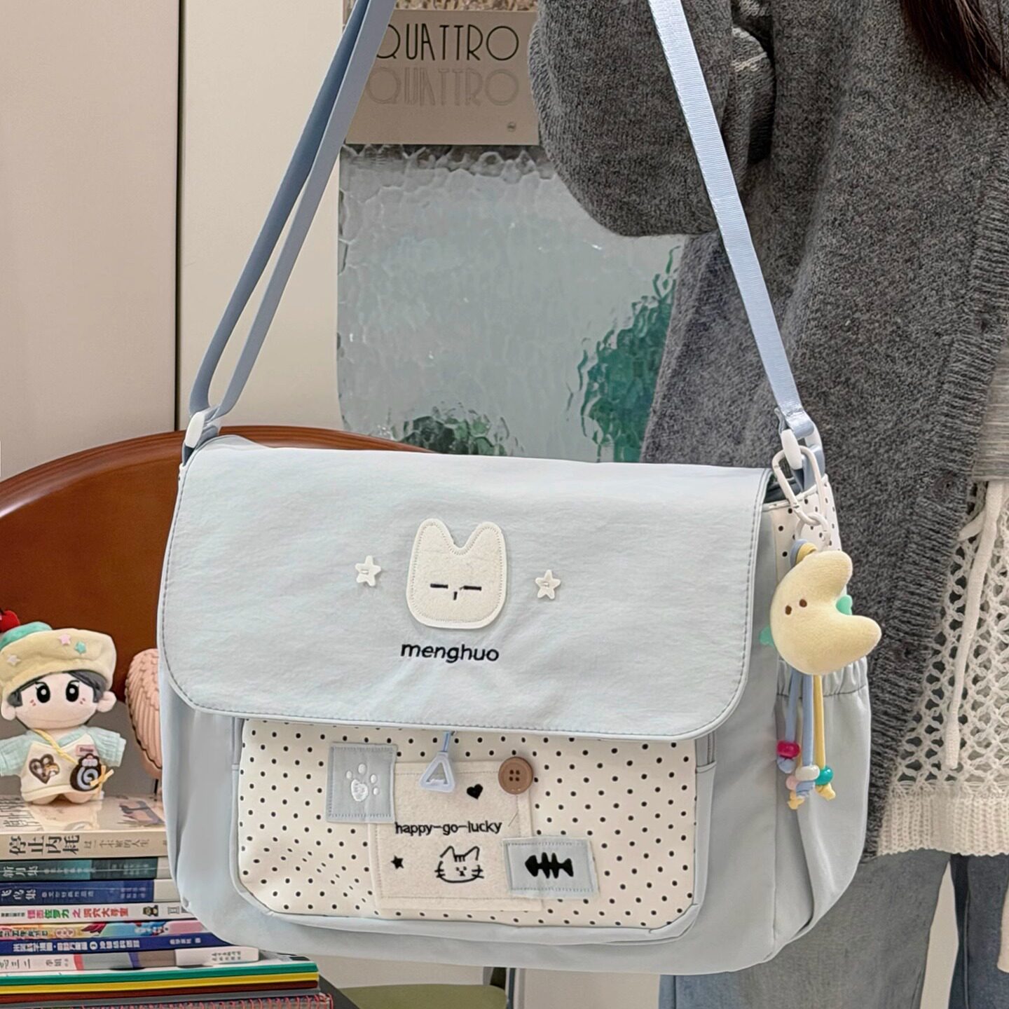 茶话会可爱猫咪邮差包女韩系学院风学生上课单肩包小众通勤斜挎包