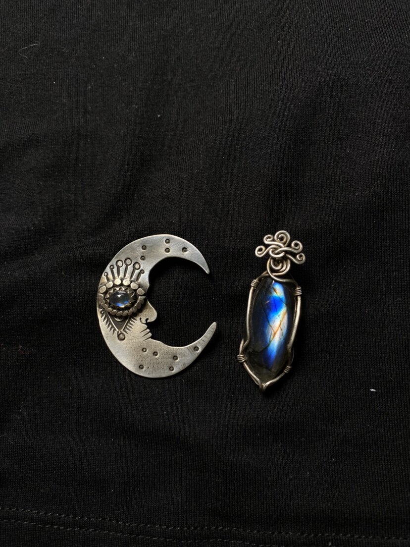 亏本清仓！尼泊尔手工饰品天然月光石吊坠拉长石手工绕线项链复古