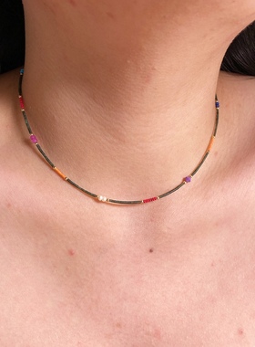 极细！天然阿富汗玉1mm项链 多彩多巴胺锁骨链 素链轻奢时尚极简