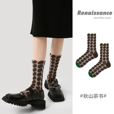 Renaissance原创袜子女士中高筒棉袜四季款圆点条纹时尚ins潮流袜