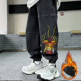 男童春秋装裤子2025新款儿童加绒牛仔裤中大童男孩休闲宽松长裤潮