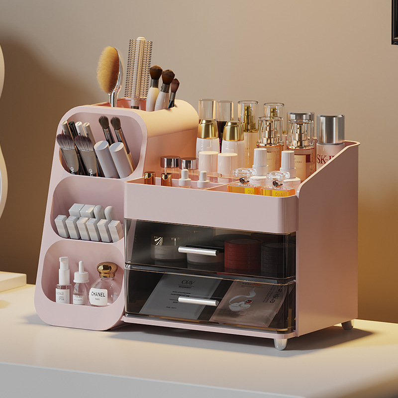 化妆品收纳盒桌面香水口红整理收纳架护肤品化妆刷笔筒分格梳妆台