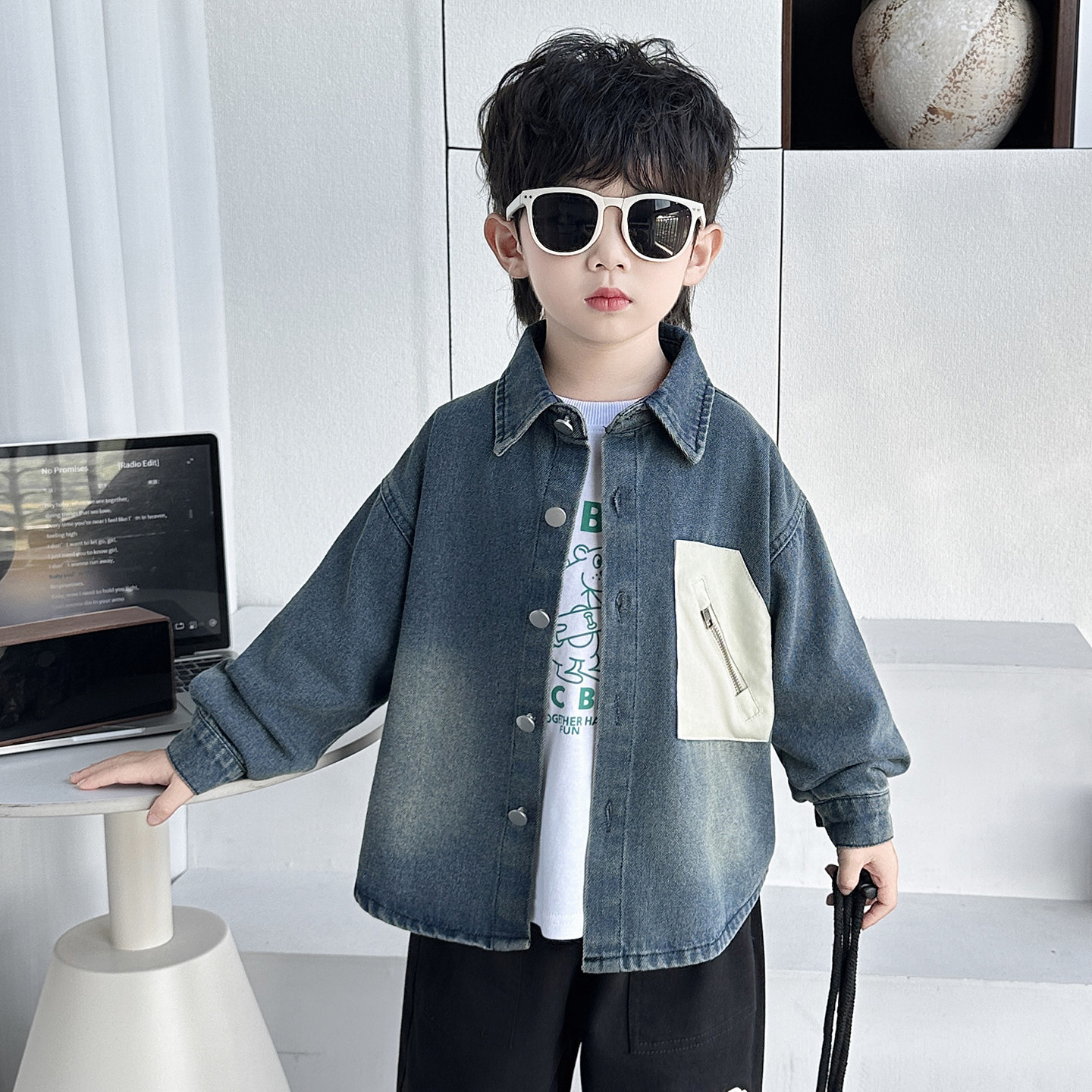 男童秋季牛衬春衫仔外套儿童洋派上衣2026新款韩版宝宝开衫衣服潮