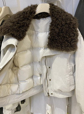 韩版羊羔毛翻领羽绒服女2025冬新款时尚超好看保暖派克服夹克上衣