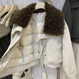 超好看保暖派克服夹克上衣 时尚 韩版 羊羔毛翻领羽绒服女2025冬新款