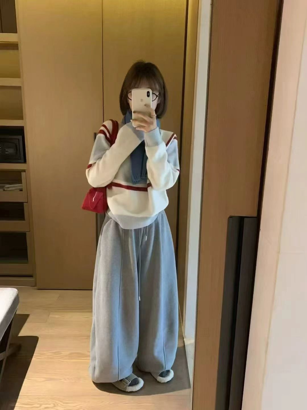 2025冬季韩版宽松显瘦休闲裤女高腰直筒阔腿裤弯刀裤加绒加厚卫裤