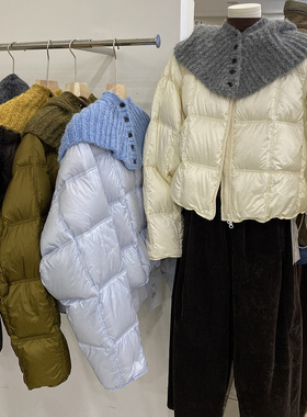 韩小众设计感针织领羽绒服女2025冬季新款小个子百搭白鸭绒外套潮