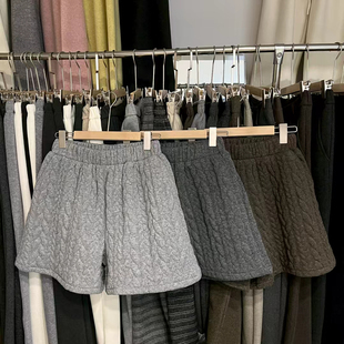 高腰显瘦百搭宽松休闲加厚洋气短裤 新款 女2025冬季 韩系麻花纹裙裤