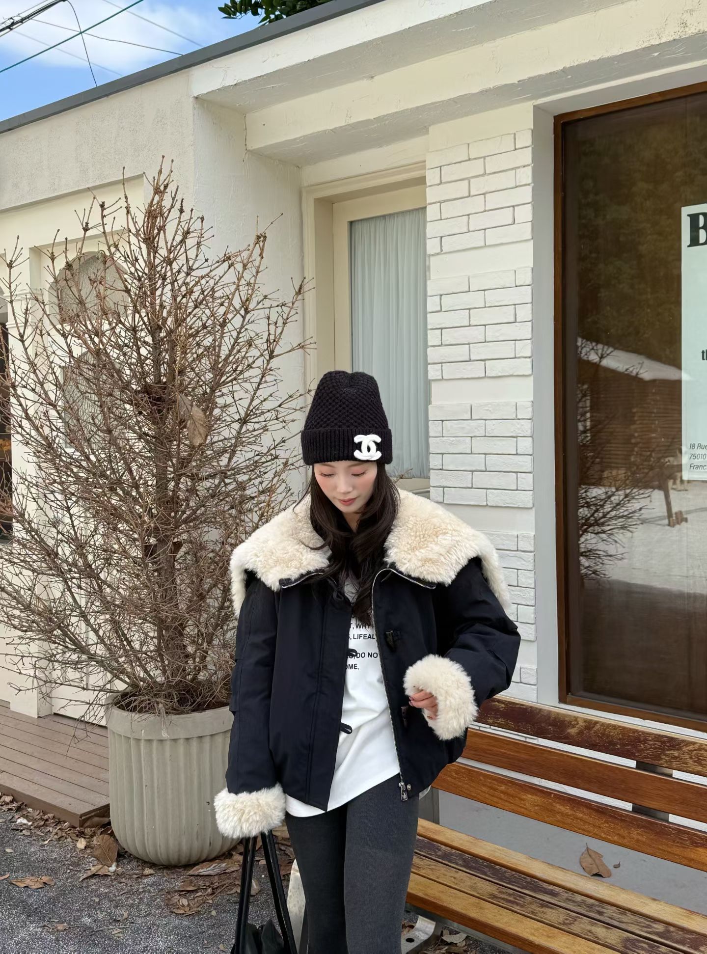 韩系羊羔毛大翻领羽绒服女冬高端洋气小个子白鸭绒夹克派克服外套