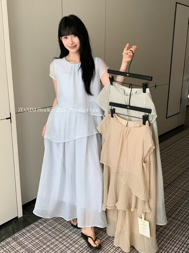 预清冷感禅意女圆领新中式无袖背心+半身裙女夏季旅游出片套装