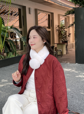韩国真獭兔毛狐狸毛毛球毛领子围脖纯色毛绒保暖双面加厚皮草围巾