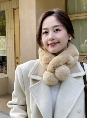 整皮獭兔毛围巾女冬季韩版加厚保暖毛绒皮草围脖可爱真毛领子