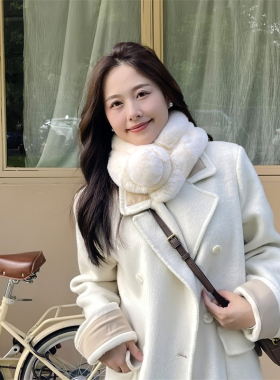 真獭兔毛围巾女冬季毛围脖韩版交叉毛领加厚保暖毛绒脖套皮草围巾