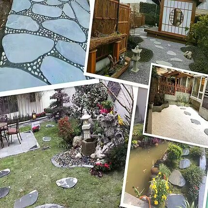 天然青石板庭院花园地铺石室外阳台鹅卵石汀步石，玄武岩步道石
