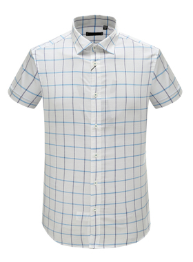 Y1412路易男式夏季短袖衬衫 棉休闲商务上衣 蓝白色 时尚都市