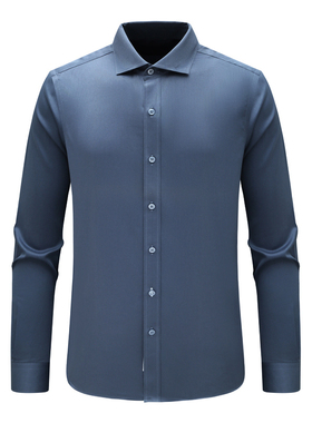 F3542恺春秋男式长袖衬衫 棉百搭商务休闲上衣免烫 蓝色