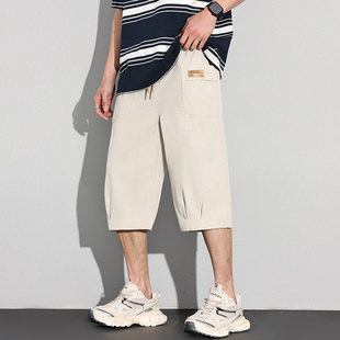 薄款 短裤 七分裤 冰丝潮流休闲运动工装 衩子 男宽松直筒7分中裤 夏季