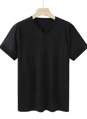 CA27 机场货 卡夏季男短袖T恤 v领套头休闲商务上衣 黑色蚕丝弹力