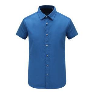 棉百搭商务休闲上衣 AB701辛男式 衬衫 短袖 深蓝 夏季