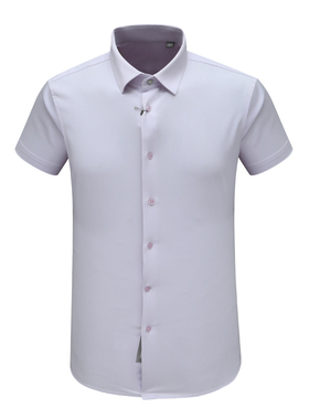 F3813鸟夏季男式短袖衬衫 百搭商务休闲上衣 淡紫色