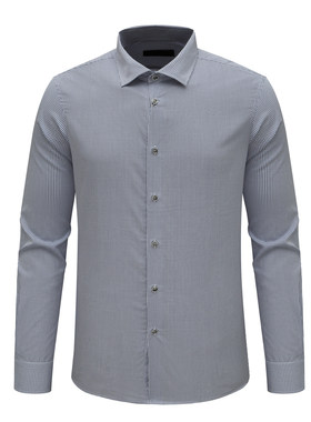 KN70康L尼L男春秋长袖衬衫 棉百搭商务休闲上衣免烫 蓝色白格