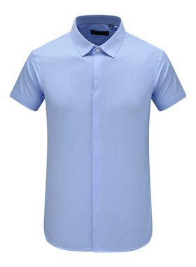 Y1407路易男式夏季短袖衬衫 棉套头休闲商务上衣 蓝白色 时尚都市